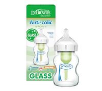 Dr. Brown's WB51700P4 - Biberon Boca Ancha 150 Ml Pp Cristal Options+ | Clínicamente probado para reducir los cólicos, botella de vidrio con tetina de flujo lento de nivel 1, 0 m +, sin BPA