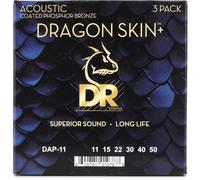 DR Dragon Skin+ Fósforo Bronce Cuerdas para guitarra acústica, paquete de 3 unidades, Custom Light 11-50, cuerdas recubiertas con sonido cálido, larga durabilidad y jugabilidad equilibrada