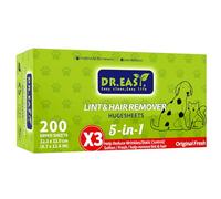 Dr.Easy - Removedor de pelusas y pelos para mascotas con 3 hojas de secadora, original fresco, 200 unidades, fórmula a base de plantas y minerales