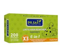 Dr.Easy - Removedor de pelusas y pelos para mascotas con 3 hojas de secadora para eliminar olores, frutas frescas, 200 unidades, fórmula a base de plantas y minerales