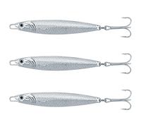 Dr.Fish Juego de 3 señuelos de pesca de metal para pesca marina, pececillo plateado, 30 g
