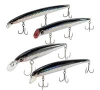 Dr.Fish Juego de 4 señuelos de Pesca en el mar, Plug Minnow Pencil Jerkbait Popper Top Water Lures Set para róbalo, Perca, Trucha, caballa, Lucio, señuelos holográficos láser de lubina