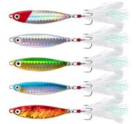 Dr.Fish Juego de 5 señuelos de pesca de mar de metal, 30 g, cucharas para fundición en la playa, señuelo de hundimiento lento, aparejos de pesca de mar para caballa, bacalao, lubina, lucio, agua dulce