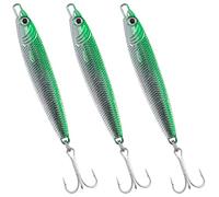 Dr.Fish Juego de 5 señuelos de pesca de mar de metal, color plateado, verde, pececillo, cuchara, aparejos de pesca marina, caballa, bacalao, lubina, lucio, aguijón, señuelos giratorios de metal, 14 g