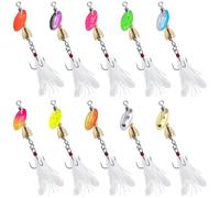 Dr.Fish Paquete de 10 spinners de pesca para trucha, anzuelo triple, señuelos de anzuelo giratorio, cuchillas giratorias en línea, señuelos de salmón, panfish bluegill, señuelos de agua dulce