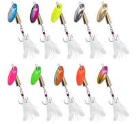 Dr.Fish Paquete de 10 spinners de pesca para trucha, anzuelo triple, señuelos de anzuelo giratorio, cuchillas giratorias en línea, señuelos de salmón, panfish bluegill, señuelos de agua dulce