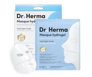 Dr. Herma - Mascarilla de hidrogel de colágeno y ácido hialurónico (4 unidades) Hidratación intensa, antienvejecimiento, minimiza los poros, hipoalergénica - Tratamiento facial coreano premium para to