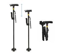 DR-HO'S Get Up & Go - Bastón de lujo plegable, altura ajustable con luz y alarma, base de 4 puntos, soporte de movilidad de doble mango para personas mayores y adultos