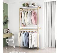 DR.IRON Perchero de pared de tubo dorado para ropa de pared, estante de ropa de tubería resistente, barra colgante para almacenamiento de armario, lavandería (dorado)