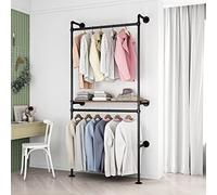 DR.IRON Perchero industrial de tubería montado en la pared, perchero de ropa vintage, barra colgante para almacenamiento en armario, cuarto de lavado (negro)