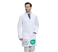 Dr. James Bata de laboratorio Premium Hombres, con bolsillos para smartphone y tableta, ajuste entallado, cierre de botones (L)