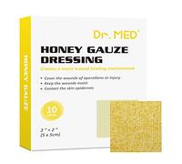 Dr. Med Manuka - Vendaje de gasa de miel, 2 x 2 pulgadas (10 unidades/caja), parche médico de miel para el cuidado de heridas para abrasiones menores, cortes, laceraciones, escaldaduras y quemaduras