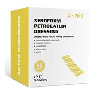 Dr.Med Xeroform - Parche para apósitos de petrolato, 1 x 8 pulgadas, 50 unidades por caja, apósitos de gasa no adherentes, para quemaduras de grosor menor o parcial, laceraciones, sitios receptores de