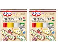 DR. OETKER - 4 Lápices Pasteleros de Colores, para Repostería, Color Amarillo, Rojo, Verde y Blanco, Decorar Tartas, Galletas y Cupcakes, Fácil Aplicación (Paquete de 2)