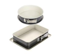 Dr. Oetker 9928950 - Juego de 2 moldes para tartas, bandeja para hornear, molde rectangular con bisagras, molde redondo, acero, cerámica, 28 x 8 cm y 28 x 18 x 7 cm