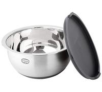 Dr. Oetker Cuenco para mezclar con tapa de 24 cm de diámetro, cuenco de cocina de 5 litros, ensaladera con base de silicona antideslizante, cuenco de masa de acero inoxidable de alta calidad (color: gris-marrón/plata)