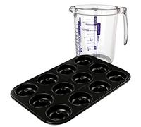 Dr. Oetker Fackelmann Set Molde Donuts 12 Cavidades 43x24 cm, Resistente hasta +230ºC, incluye Jarra Medidora 1 Litro, para medir líquidos, azúcar y harina…