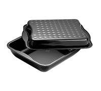 Dr. Oetker Fuente para horno alta y rectangular con tapa-Besuguera-Rustidera antiadherente esmaltado negro-Bandeja XXL, resistente hasta 400ºC, hecha en Alemania, 42x34x7,5cm, 1ud.