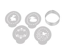 Dr. Oetker Juego de 5 cortadores de Huevo con 4 Plantillas Decorativas de Pascua Doradas y Forma de Galletas (Color: Plateado, Blanco), cantidad: 1 x Juego de 5