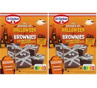 DR. OETKER - Kit de Brownies de Halloween, Preparado de Brownies de Chocolate, Decoración para Halloween, Incluye Mezcla para Hornear + Lápiz Pastelero + Ojos de Azúcar (Paquete de 2)