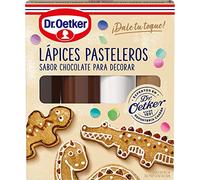 DR. OETKER Lápices Pasteleros de Chocolate, 4 Lápices Sabor a Chocolate Especial Repostería, Para Decorar Pasteles, Galletas, Cupcakes o Tartas - Pack de 3y1 Blanco, Marrón, Caramelo y Negro