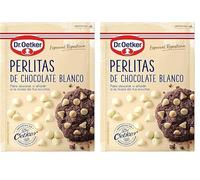 DR. OETKER - Perlitas de Chocolate Blanco 100 g, Pepitas de Chocolate para Repostería y Pastelería, Textura Crujiente, Bolsa Doypack con Cierre Zip (Paquete de 2)
