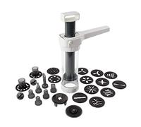 Dr. Oetker Prensa de pastelería con 12 Discos y 6 boquillas, Prensa para Galletas, jeringa Decoraciones, Prensa de Galletas con Gran Volumen de llenado (Color Blanco/Gris)