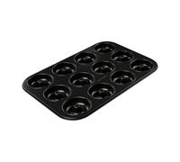 Dr. Oetker Tradition Molde repostería, 12 cavidades con saliente central para hacer donuts, rosquillas y bagels, acero con revestimiento antiadherente, color negro, 26,5x38,5x2,4cm, 1ud