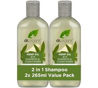 Dr Organic Aceite de cáñamo Champú y acondicionador 2 en 1 Pack de 2 x 265 ml, sin parabenos ni sulfatos, para mujeres y hombres, natural, vegano, orgánico