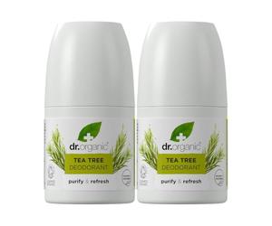 Dr Organic Desodorante Roll On Árbol de Té 50ml x 2 pack - sin Aluminio, Parabenos ni Químicos, Desodorante Natural para Mujer y Hombre, Vegano y Orgánico