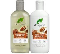 Dr Organic - Juego de champú y acondicionador de aceite de argán moroccan con bolsa de viaje - Cuidado de la piel para mujer y hombre - Revitalise, Moisturise & Nourish - Vegano, Cruelty, Paraben