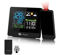 DR.Prepare Despertador Proyector Techo con Estación Meteorológica y Sensor Exterior Muestra la Temperatura Humedad Interior y Exterior Función de Doble Alarma para Dormitorio Mesilla de Noche