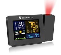 DR.Prepare Despertador Proyector Techo con Estación Meteorológica y Sensor Exterior Muestra la Temperatura Humedad Interior y Exterior Función de Doble Alarma para Dormitorio Mesilla de Noche