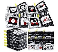 Dr.Rapeti 6 Piezas Libro Interactivo Bebe en Blanco y Negro, Libros de Tela Suave para bebés, Libros Blandos Interactivos de Alto Contraste, Libros De Suave Sensoriales en Blanco y Negro