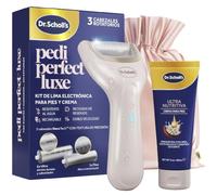 Dr. Scholl's Pedi Perfect Luxe - Lima Eléctrica para Pies con Crema Nutritiva, Kit Pedicura, Elimina Durezas, Pies Suaves, Impermeable, Recargable 90 Minutos, Incluye x3 Cabezales