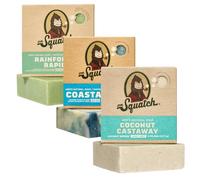 Dr. Squatch Jabón natural para hombres - Jabón sólido saponificado en frío con aceites naturales - Regalos para hombres - Coconut Castaway, Rainforest Rapids, Coastal Mist (142 g, pack de 3)