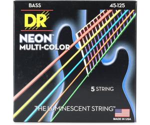 DR Strings HI-DEF NEON™ - Cuerdas de bajo multicolor de colores: 5 cuerdas medianas 45-125