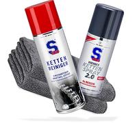 Dr. Wack S100 - Limpiador de cadena de motocicleta, 300 ml, limpiador de cadenas de moto para anillos O/X/Z + spray para cadenas S100 blanco de 100 ml + 2 paños de microfibra Detailmate