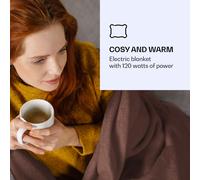 KLARSTEIN Dr. Watson - Manta eléctrica eléctrica, Temporizador, Control extraíble, fácil Limpieza, Lavable a máquina, 120 W, 200 x 180 cm, Color marrón