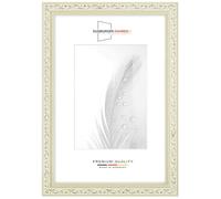 DR092 Marco de fotos de madera maciza, estilo vintage, retro, 40 x 40 cm, cuadrado en color crema y blanco y dorado, incluye cristal sintético irrompible antirreflectante, marco para pósteres, puzles,