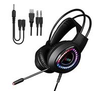 DR1TECH FireScout+ Auriculares Cascos Gaming con Cable y Micrófono para PC - Auriculares LED Over Ear con Driver 40mm con Audio Estéreo - Dual Jack y USB + Adaptador Incluido