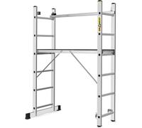 DRABEST Escalera 3 en 1 de aluminio, andamio, escalera plegable, escalera multiusos con plataforma de trabajo y gancho para cubo, altura ajustable, plegable, escalera de aluminio para construcción