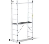 DRABEST - Escalera andamio - escalera multiusos 3en1 - escalera de tijera, escalera extensible - 2,14 m de largo - altura de trabajo 2,97 m - 2x8 peldaños - plataforma de trabajo 46x214x14 cm - 150 kg