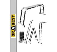 DRABEST - Escalera articulada 4x3 peldaños - con Plataforma, de Aluminio y Acero - Escalera Plegable, Escalera de Aluminio - Carga máxima hasta 125 kg - Escalera polivalente - 0,32x0,89x0,25 m
