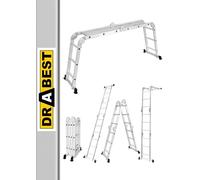 DRABEST - Escalera articulada 4x3 peldaños - con Plataforma - Escalera Plegable de Aluminio - Carga máxima hasta 125kg - Escala polivalente de Aluminio, Plegable -0,33x0,9x0,25m