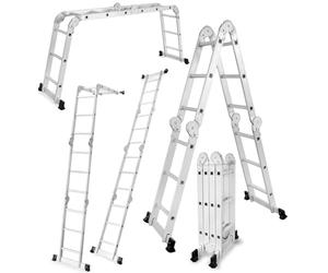 DRABEST - Escalera articulada 4x3 peldaños - Escalera Plegable de Aluminio - Carga máxima hasta 125 kg - Escala polivalente, Extensible - 0,33x0,98x0,25 m