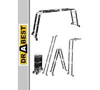 DRABEST - Escalera Articulada 4x3 Plegable de Aluminio y Acero - Carga Máxima 125 kg - Polivalente y Extensible - Tamaño: 0,32x0,98x0,25 m