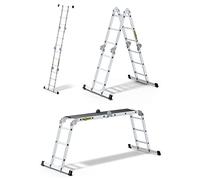 DRABEST - Escalera de Aluminio Pro 4en1 - Escalera de Tijera, Escalera Extensible - 3,45 m de Largo - Altura de Trabajo 4,34 m 4x3 peldaños - Capacidad de Carga hasta 150 kg - Ajustable 15,1 kg