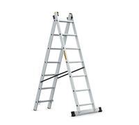 DRABEST Escalera de Aluminio Pro - Resistente y Duradera - Ganchos galvanizados - Norma EN-131 - Diseño ergonómico - 2 Elementos - 2x7 peldaños 150 kg de Capacidad de Carga - 46x300x10,5 cm