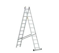 DRABEST Escalera de Aluminio Pro - Resistente y Duradera - Ganchos galvanizados - Norma EN-131 - Diseño ergonómico - 2 Elementos - 2x11 peldaños 150 kg de Capacidad de Carga - 49x458x13,5 cm